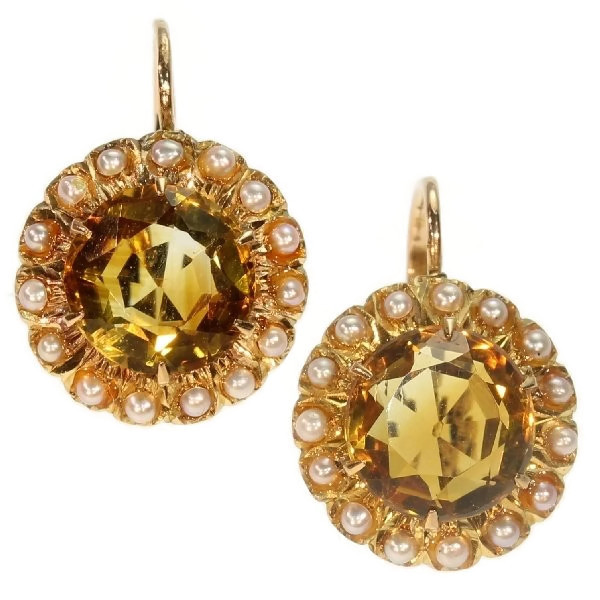 Portuguese vintage earrings with citrine and seed pearls
